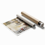 Abstract architectural wall art print showcasing geometric shapes and soft pastel colors, rolled and ready for display, emphasizing modern design aesthetics.