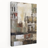 Abstract architectural wall art on stretched canvas showcasing geometric patterns in vibrant colors, perfect for modern interior decor. Side view highlights the texture and depth of the artwork, making it an eye-catching addition to any space.