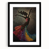 Abstract figurative wall art framed in black, showcasing vibrant colors and dynamic shapes, perfect for modern home decor. The artwork is elegantly matted, enhancing its visual appeal and making it an eye-catching centerpiece for any room.