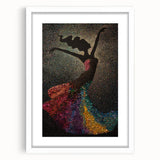 Abstract figurative wall art framed in white with a mat, showcasing vibrant colors and dynamic shapes, perfect for modern home decor and artistic expression.