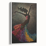 Abstract figurative wall art in a sleek white frame, showcasing vibrant colors and dynamic shapes, perfect for modern interior decor.