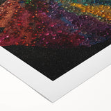 Abstract figurative wall art on rolled canvas showcasing vibrant colors and dynamic shapes, ideal for modern decor, presented in protective cardboard packaging.