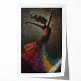 Abstract figurative wall art print showcasing vibrant colors and dynamic shapes, rolled and ready for display, ideal for modern home décor or gallery settings.