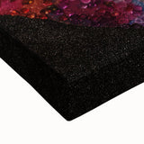 Close-up view of an abstract figurative wall art piece on stretched canvas, showcasing vibrant colors and intricate textures, perfect for modern decor.