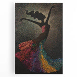 Abstract figurative wall art featuring vibrant colors and dynamic shapes on stretched canvas, perfect for modern home decor, enhancing interior aesthetics.