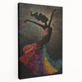 Abstract figurative wall art on stretched canvas showcases vibrant colors and dynamic shapes, perfect for modern decor. Side view highlights its depth and texture, enhancing artistic appeal.