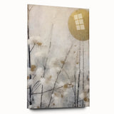 Abstract floral wall art design displayed in a sleek acrylic glass frame, showcasing vibrant colors and intricate patterns, perfect for modern home decor.