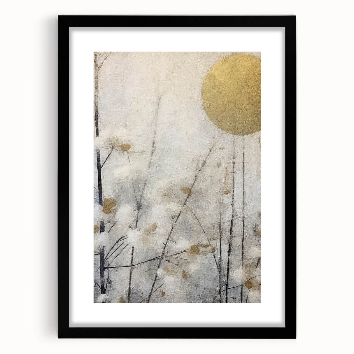 Abstract floral wall art framed in black, featuring vibrant colors and intricate patterns, displayed with a white mat for an elegant touch. Ideal for modern home decor.