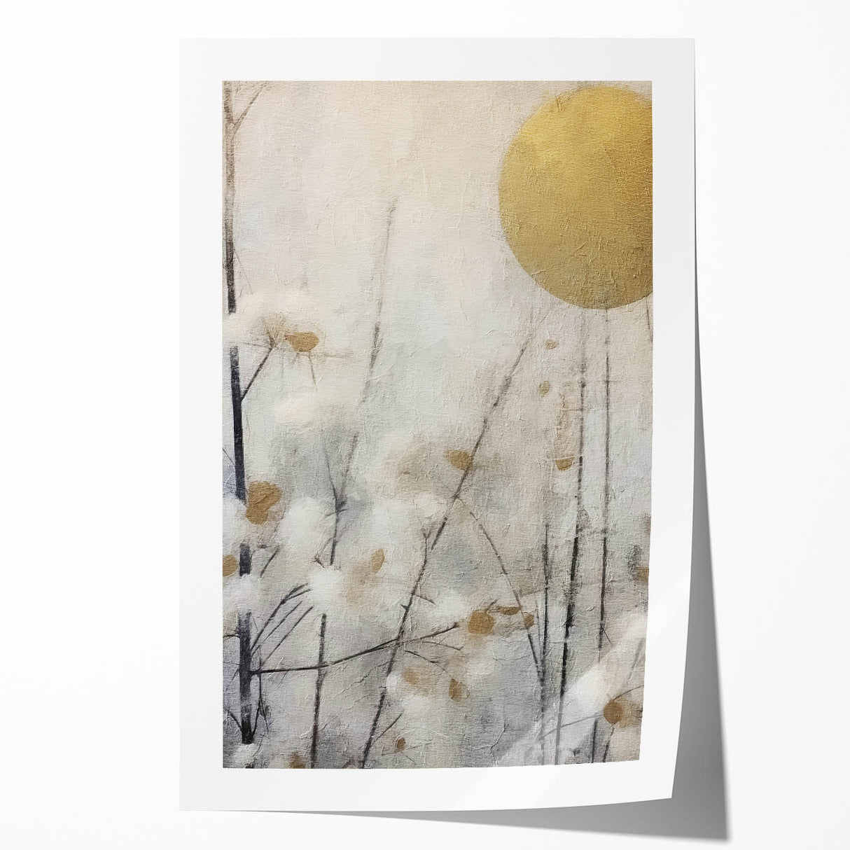 Abstract floral wall art print showcasing vibrant colors and intricate designs, rolled and ready for display, ideal for enhancing modern interior decor.