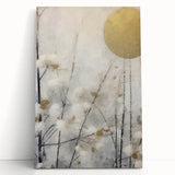 Abstract floral wall art on stretched canvas, showcasing vibrant colors like pink, blue, and gold against a light background, perfect for modern home decor.