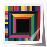 Colorful abstract geometric art print mockup showcasing glossy finish, perfect for modern home decor. Features vibrant shapes and dynamic compositions, ideal for interior design inspiration.