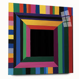 Abstract geometric acrylic glass artwork in vibrant colors, showcasing a modern design with sharp angles and a polished side view, perfect for contemporary decor.