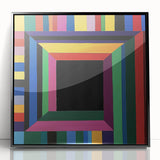 Framed acrylic artwork showcasing a modern black geometric design with sharp angles and contrasting textures, perfect for contemporary home decor.