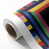 Abstract geometric design on a rolled canvas, showcasing vibrant colors and intricate patterns. Ideal for modern home decor, this artwork adds a contemporary touch to any space.