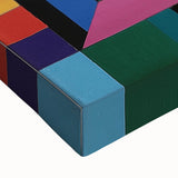 Close-up of abstract geometric stretched canvas art showcasing vibrant colors and intricate patterns, perfect for modern home decor and artistic expression.