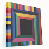 Abstract geometric stretched canvas artwork showcasing vibrant colors and sharp angles, perfect for modern decor. The side view highlights its thick frame, ideal for adding a contemporary touch to any room.