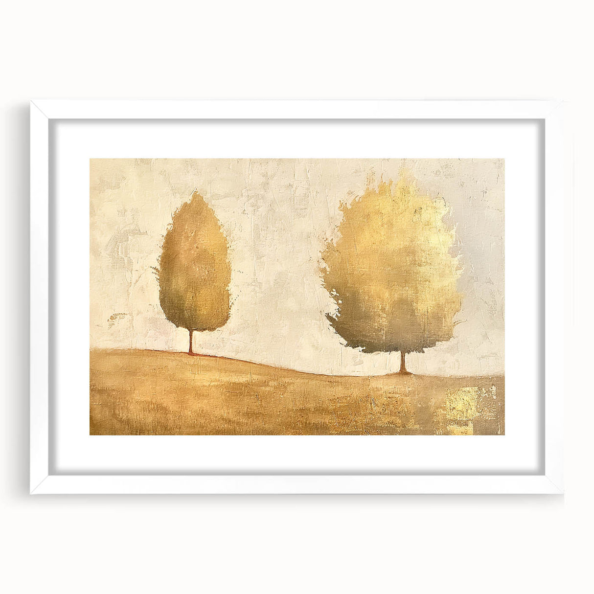 Abstract landscape wall art framed with a white mat, showcasing vibrant colors and dynamic shapes, perfect for modern home decor and artistic interiors.