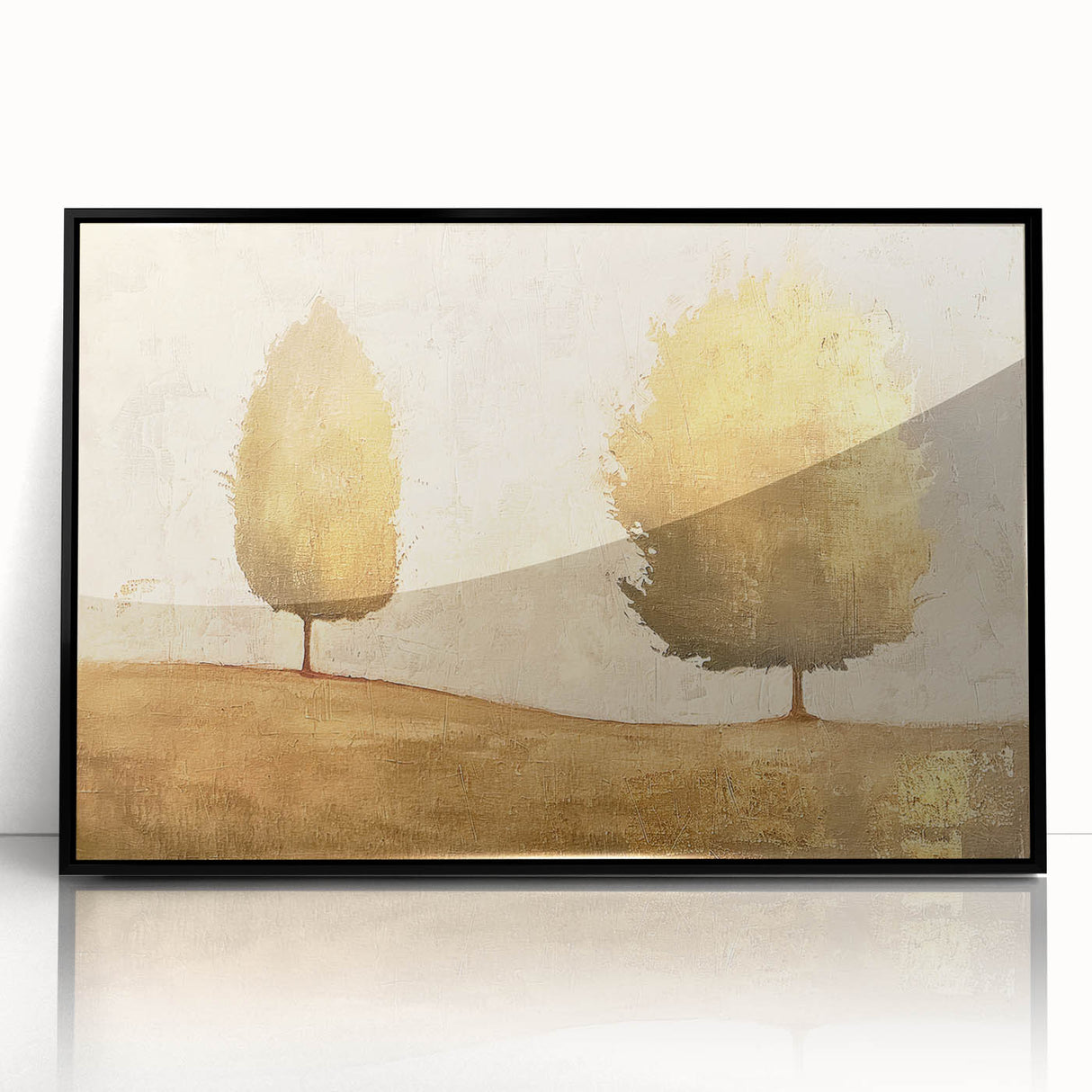 Abstract landscape wall art featuring a framed black acrylic design, showcasing vibrant colors and fluid shapes, perfect for modern home decor.