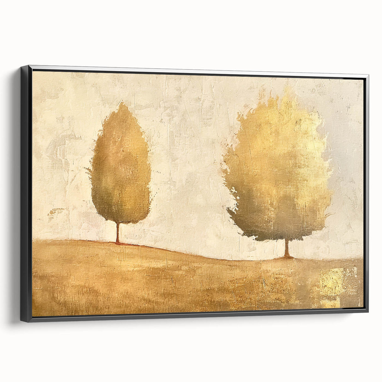 Framed abstract landscape wall art in black, showcasing a modern design with rich textures, ideal for enhancing contemporary home or office decor.