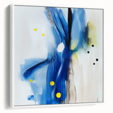 Modern Abstract Wall Art – Blue Pulse with Yellow & Neutral Tones