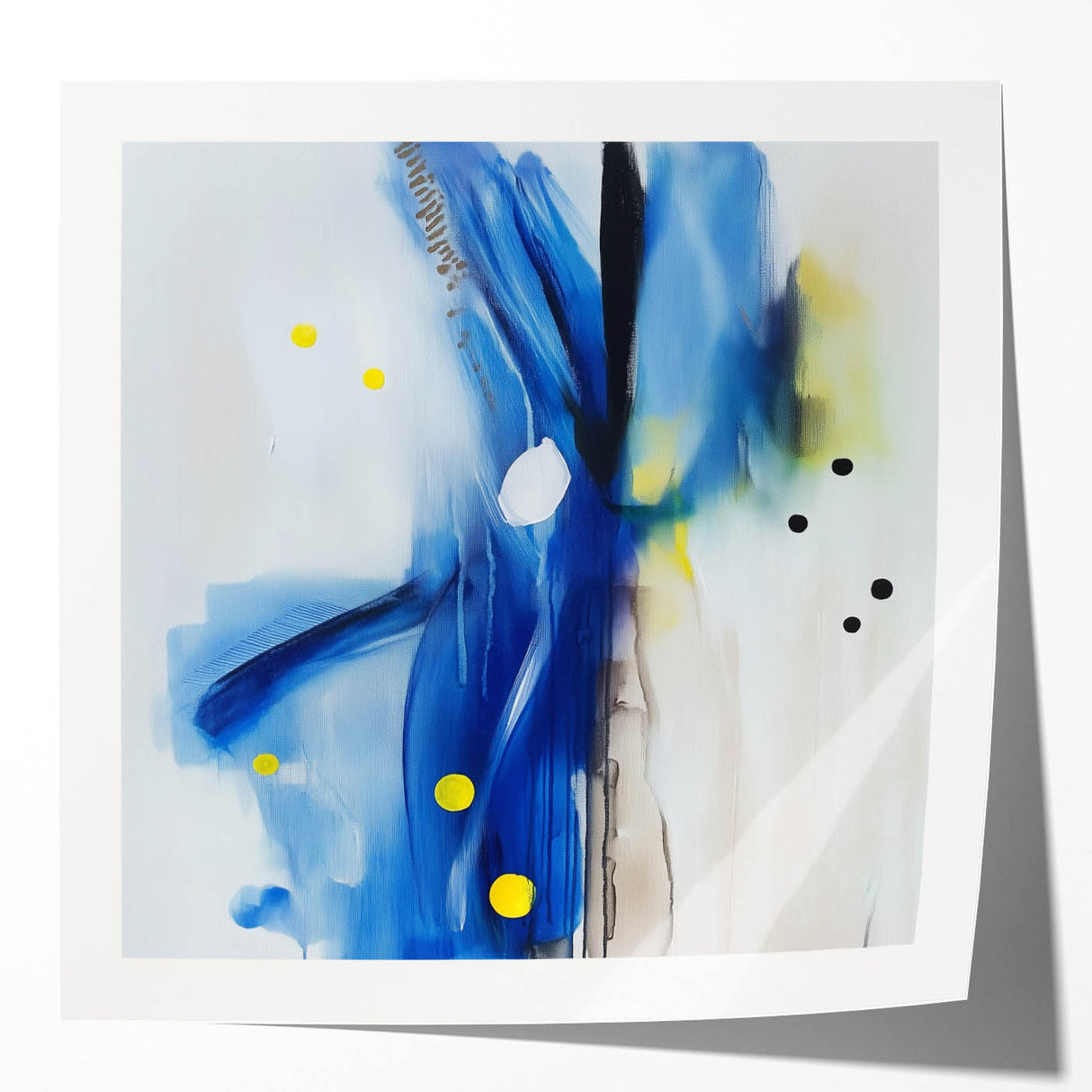 Modern Abstract Wall Art – Blue Pulse with Yellow & Neutral Tones
