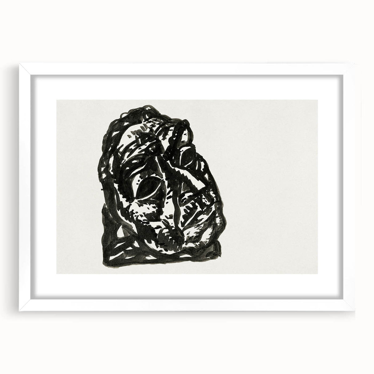 Expressionist Art: Black Ink Portrait of a Man - Bold Abstract Style