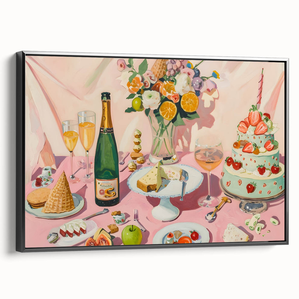 Black and white vintage poster art of a landscape on framed canvas, suitable for bedroom decor.