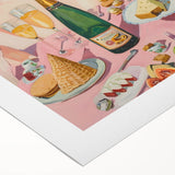 Art deco poster featuring a stylized cocktail glass, executed in black and gold tones on a rolled canvas.