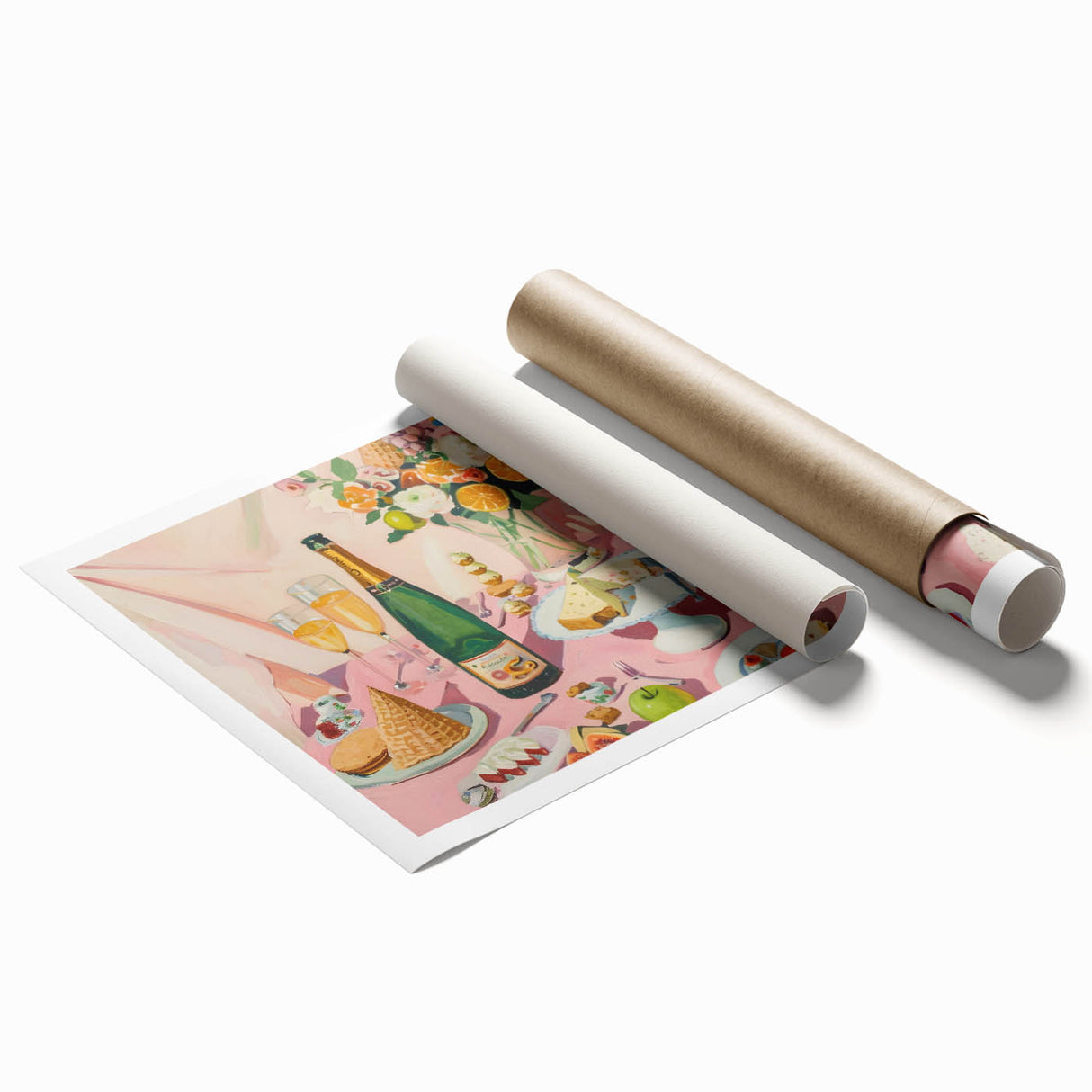 Extra large rolled print of floral art in pastel shades, ideal for classy bathroom or large living room wall decor.