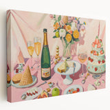 Large stretched canvas featuring assorted kitchen items in a realistic style with a neutral color palette.