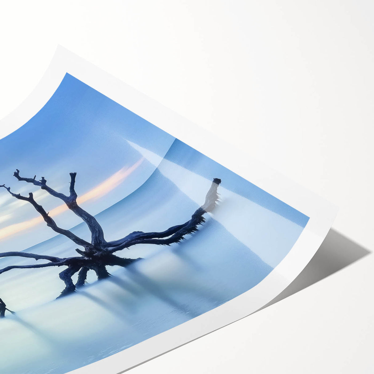 Landscape print showcasing a tranquil beach scene, featuring soft waves and golden sand, rolled and secured in a durable cardboard tube for easy transport and storage. Perfect for coastal decor enthusiasts seeking a serene atmosphere.