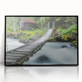 Framed acrylic artwork showcasing a black landscape bridge, captured from the front view, emphasizing its sleek design and elegant lines, perfect for modern decor.