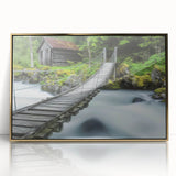 Framed acrylic artwork depicting a stunning landscape bridge scene, featuring rich gold accents and vibrant colors, perfect for enhancing home decor.