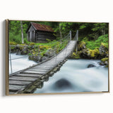 Framed canvas artwork depicting an elegant landscape bridge in gold tones, showcasing intricate details and a side view, perfect for modern home decor.