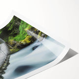 Landscape print of a serene bridge scene, showcasing vibrant colors and intricate details. The artwork is rolled for easy transport and comes in a protective cardboard tube, perfect for home decor or gifting.