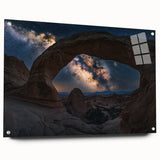 Landscape acrylic artwork depicting vibrant canyons in vivid colors, showcased with a sleek glass frame and mounting pins, perfect for modern home decor.