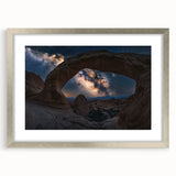 Silver-framed landscape artwork showcasing stunning canyons with a mat border, perfect for home decor or office interiors, emphasizing natural beauty and tranquility.
