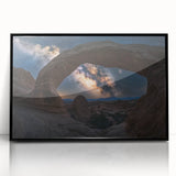 Framed acrylic artwork depicting a stunning landscape of canyons in vibrant colors, featuring a sleek black frame that enhances the visual appeal and modern decor.
