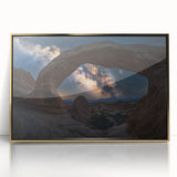 Framed landscape artwork depicting vibrant canyons in gold acrylic, showcasing rich colors and intricate details, perfect for modern home decor.
