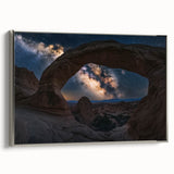 Framed landscape canvas artwork showcasing stunning canyons in vibrant colors, with a sleek silver frame enhancing its depth and elegance, ideal for home decor.