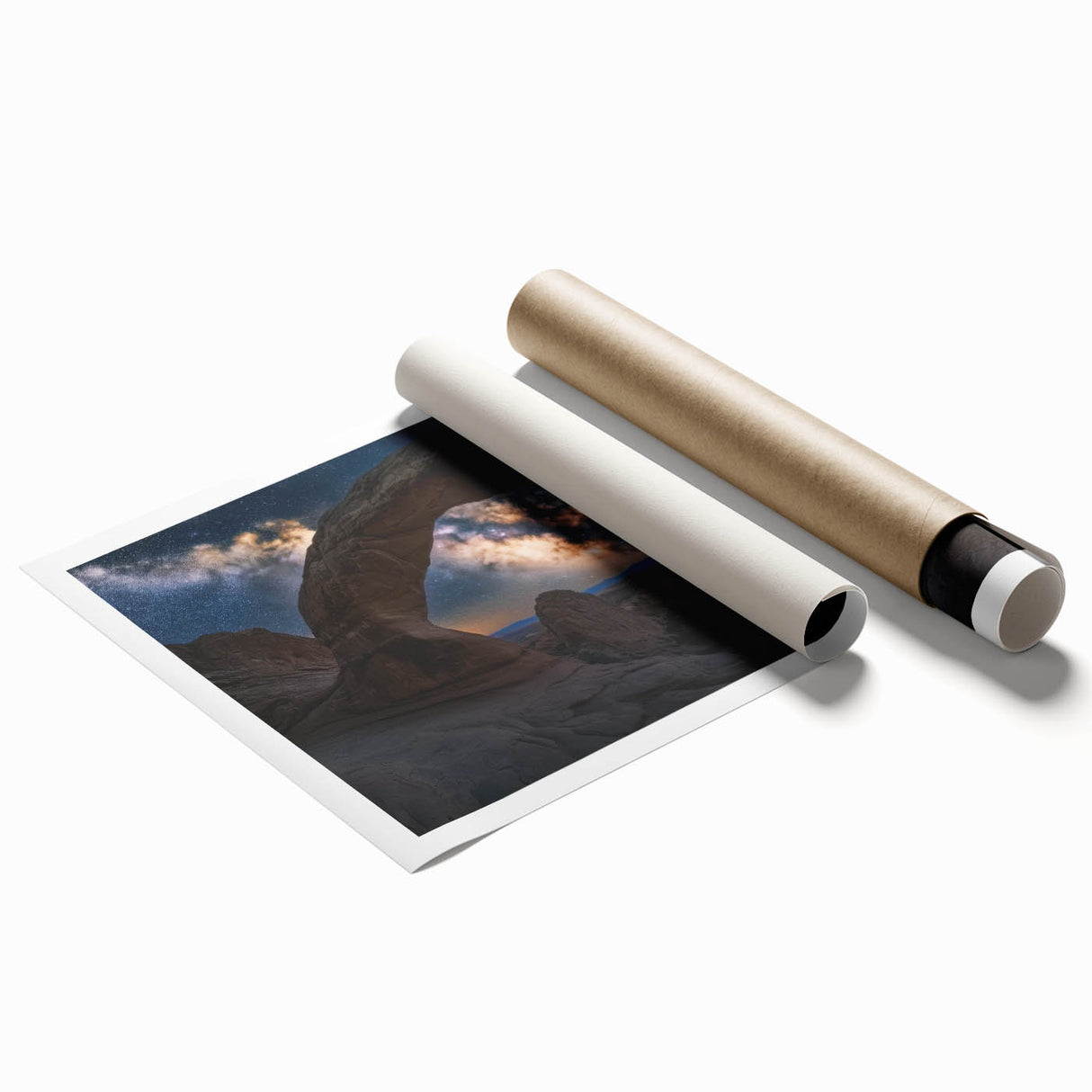 Landscape canyons rolled print showcasing vibrant, earthy tones and intricate details of natural rock formations, elegantly packaged in a protective tube for art lovers.