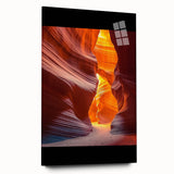 Desert landscape acrylic glass artwork showcasing vibrant colors and smooth texture, displayed in a side view without pins, ideal for modern home decor.