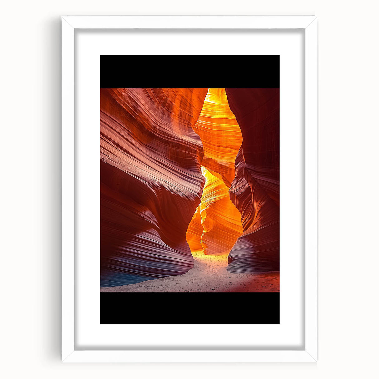 Desert landscape framed art print featuring a white mat, showcasing vibrant earthy tones and intricate details, ideal for home decor enthusiasts seeking a serene aesthetic.