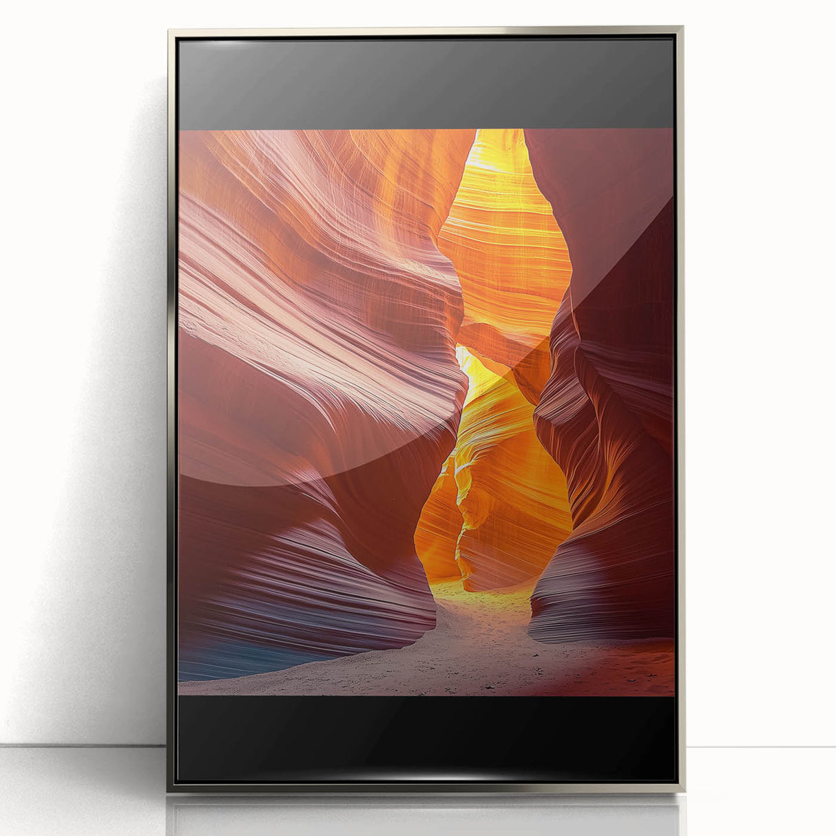 Framed acrylic artwork depicting a stunning desert landscape with vibrant colors and intricate details, showcasing natural beauty and artistic expression. Perfect for enhancing home decor and adding a touch of elegance.