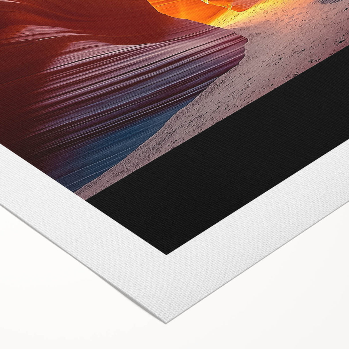Desert landscape rolled canvas art showcasing vibrant hues of orange and red with intricate details, elegantly packaged in a protective cardboard tube for easy display.