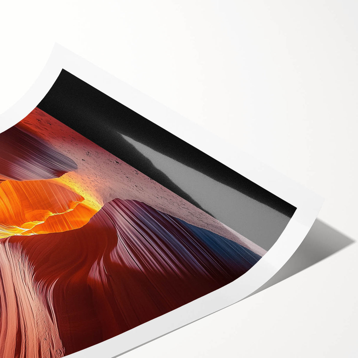 Desert landscape rolled canvas print showcasing warm earth tones and unique textures, elegantly packaged in a protective cardboard tube for easy transport and display.