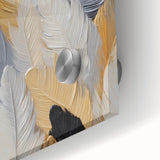 Large abstract wall art on acrylic glass featuring mid-century modernist elements in muted earth tones.