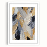 Abstract art print featuring swirling blue and gray patterns, framed with a white mat.