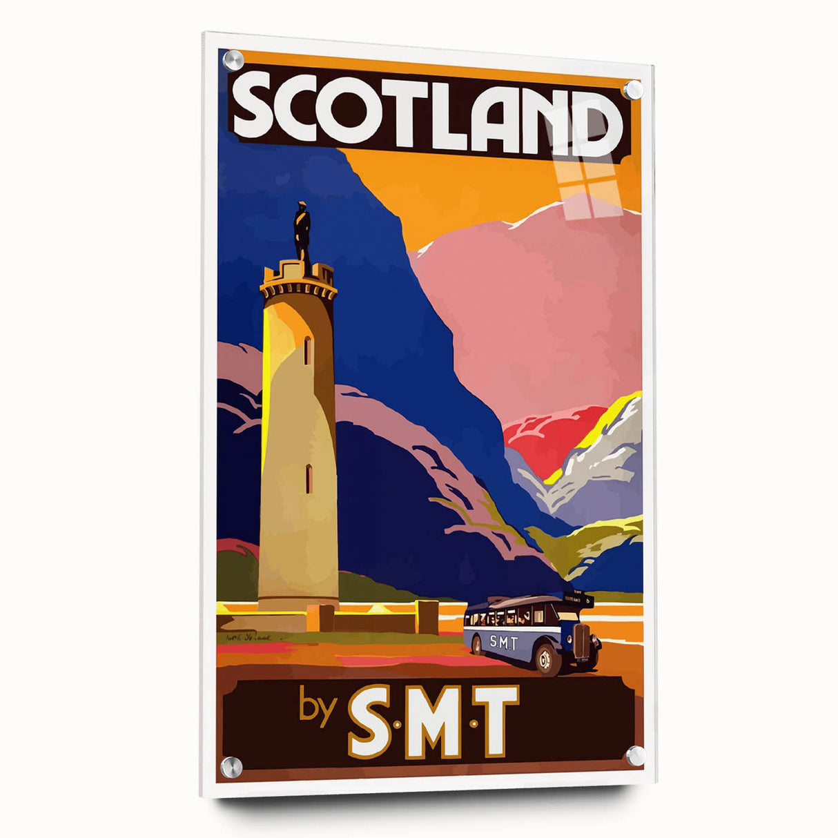 Vintage Scotland Travel Poster - Highlands & S.M.T. Bus Art Print