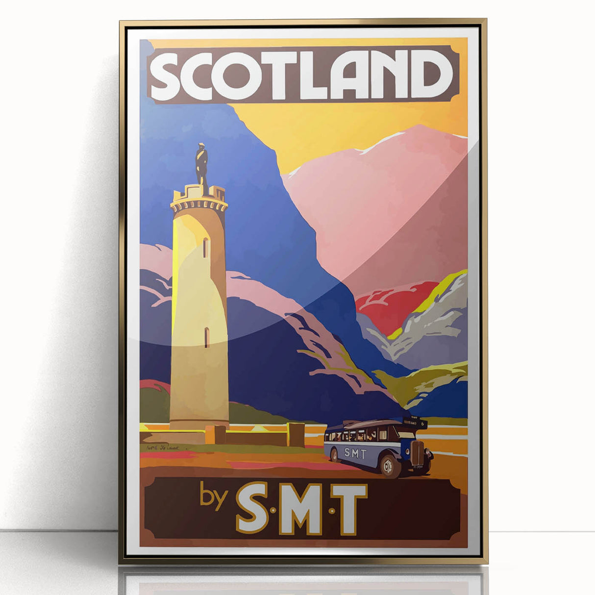 Vintage Scotland Travel Poster - Highlands & S.M.T. Bus Art Print